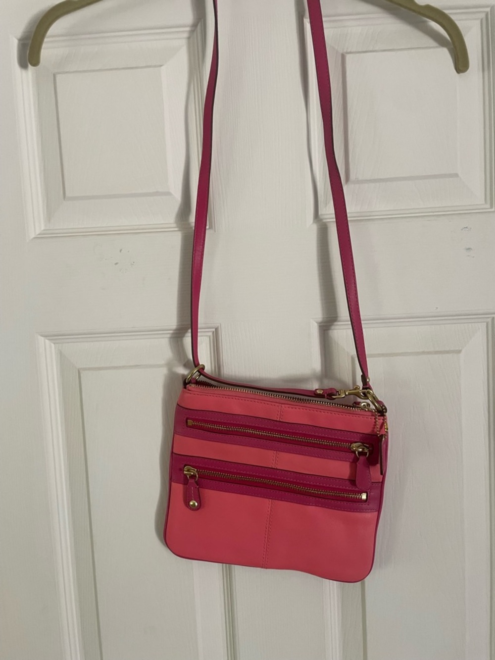Coach Pink Leather Crossbody Bag with Gold Hardware
